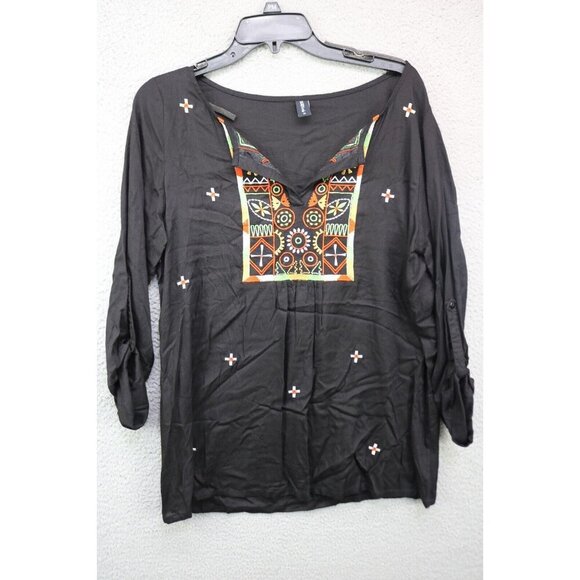 Sacred Threads Embroidered Roll-Tabbed Sleeves Blouse-Size Medium-Rayon - Picture 1 of 9